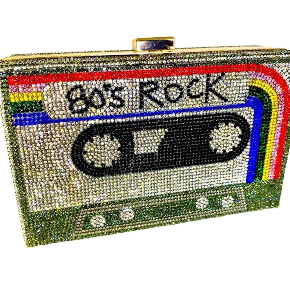 Insanely cool rhinestone covered box clutch “80s Rock” NEW